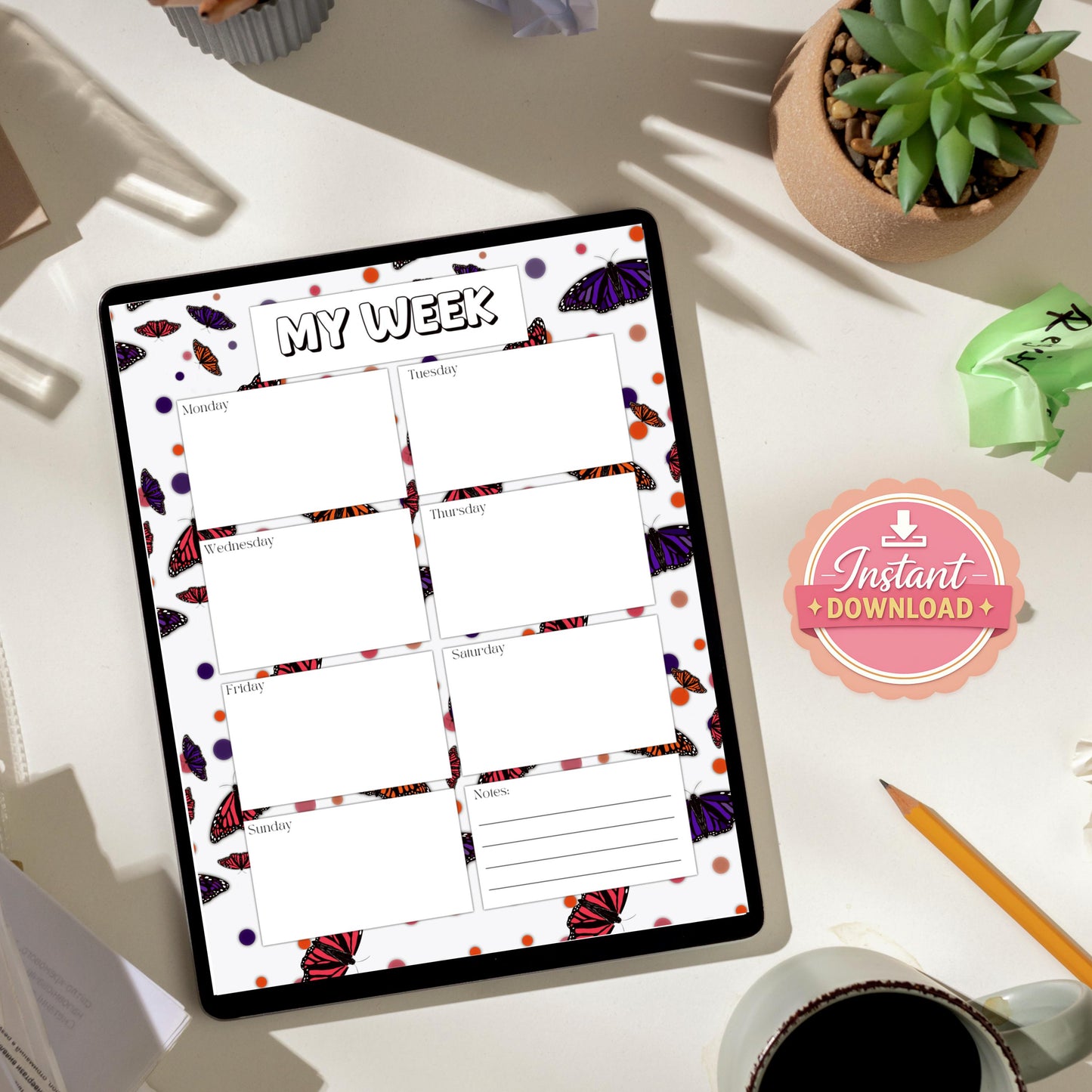 Digital Stationery for iPad | Notability & GoodNotes Paper Pack | Butterfly Digital Notes | Printable iPad Planner Pages | Instant Download