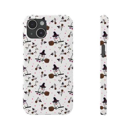 Slim Phone Cases - Spooky Cute Ghost on Broom Halloween Design, Ghostly Phone Cover, Halloween Phone Accessories, Ghost Lover Gift,