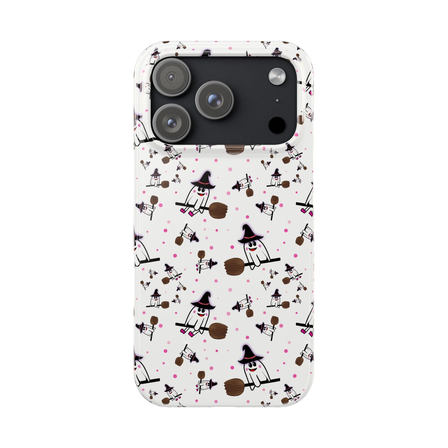 Slim Phone Cases - Spooky Cute Ghost on Broom Halloween Design, Ghostly Phone Cover, Halloween Phone Accessories, Ghost Lover Gift,