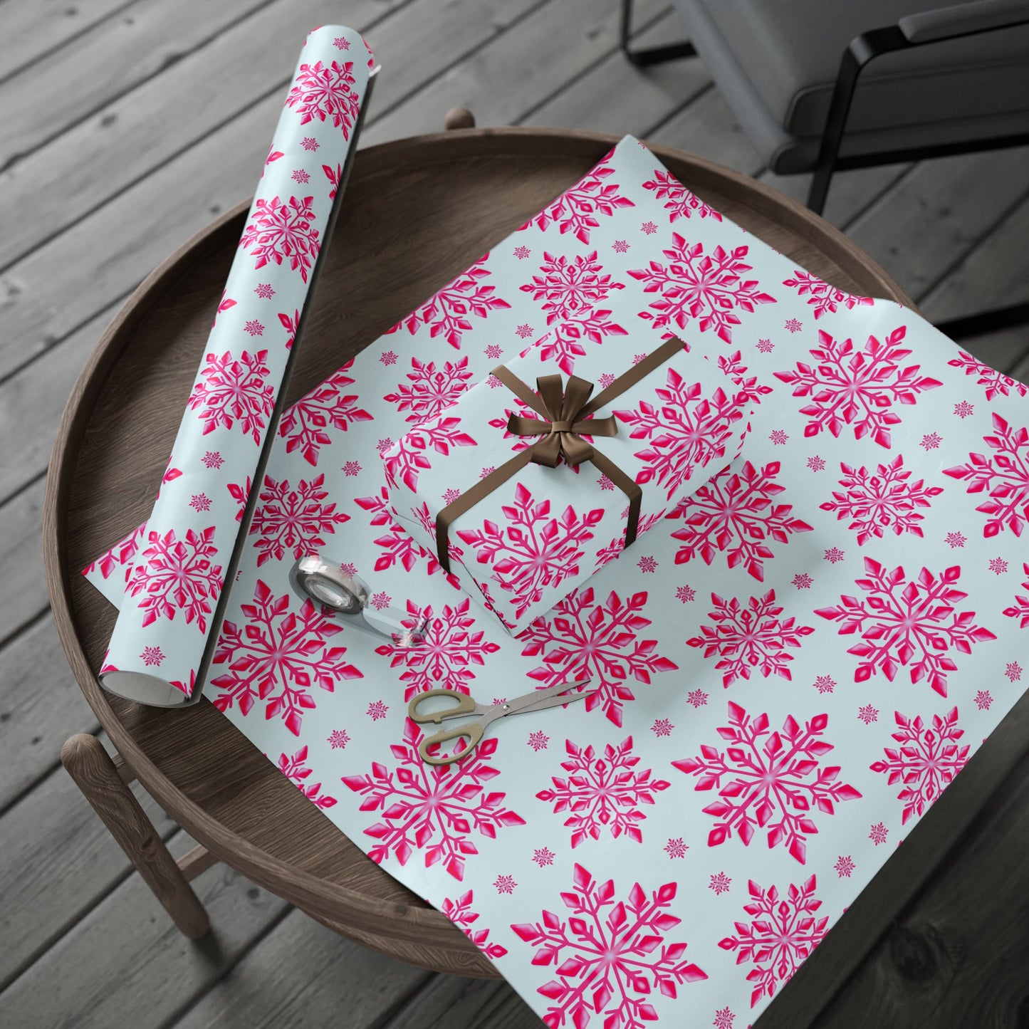 Pink Snowflake Wrapping Paper, Holiday Gift Wrap, Seasonal Packaging, Cute Winter Wrap, Party Supplies, Festive Decor