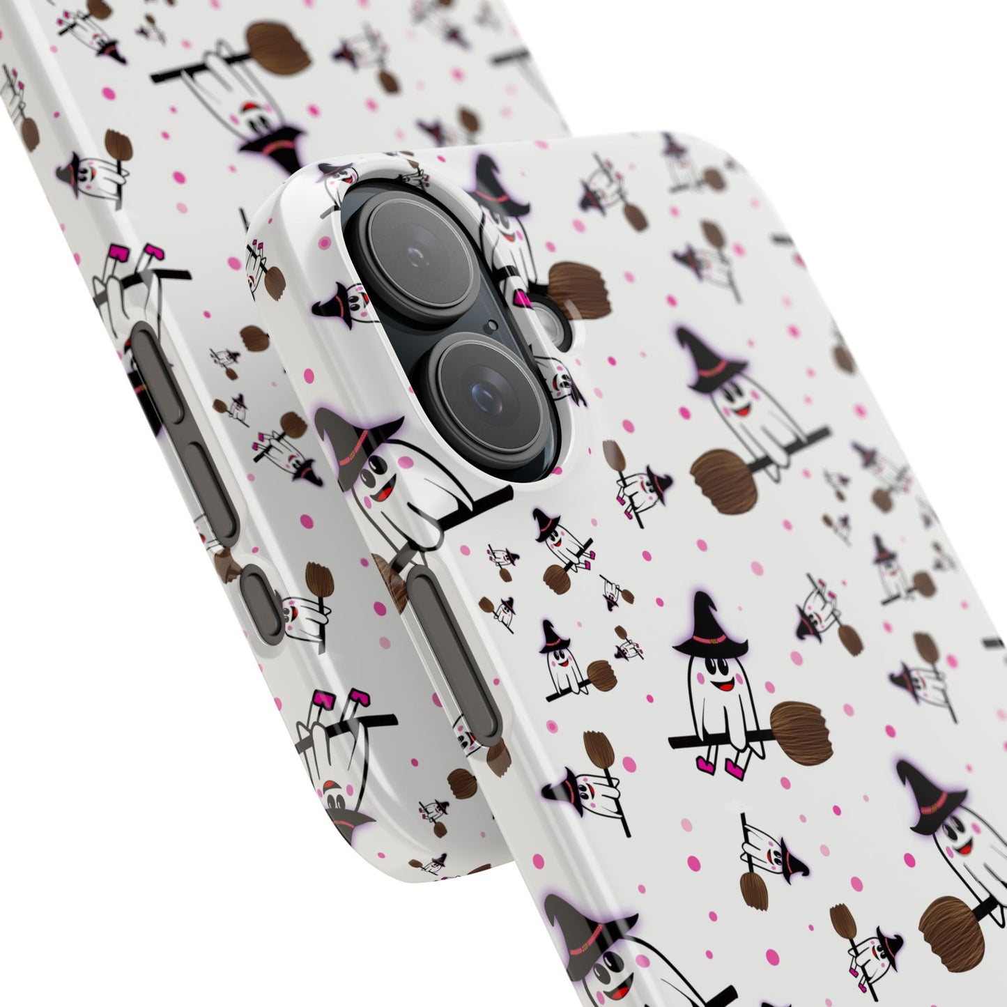 Slim Phone Cases - Spooky Cute Ghost on Broom Halloween Design, Ghostly Phone Cover, Halloween Phone Accessories, Ghost Lover Gift,