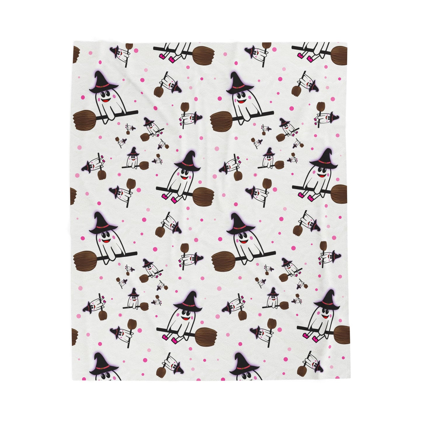 Whimsical Ghost Witch Plush Blanket - Couch Throw, Cozy Blanket, Halloween Decor, Plush Throw, Cute Gift for Kids