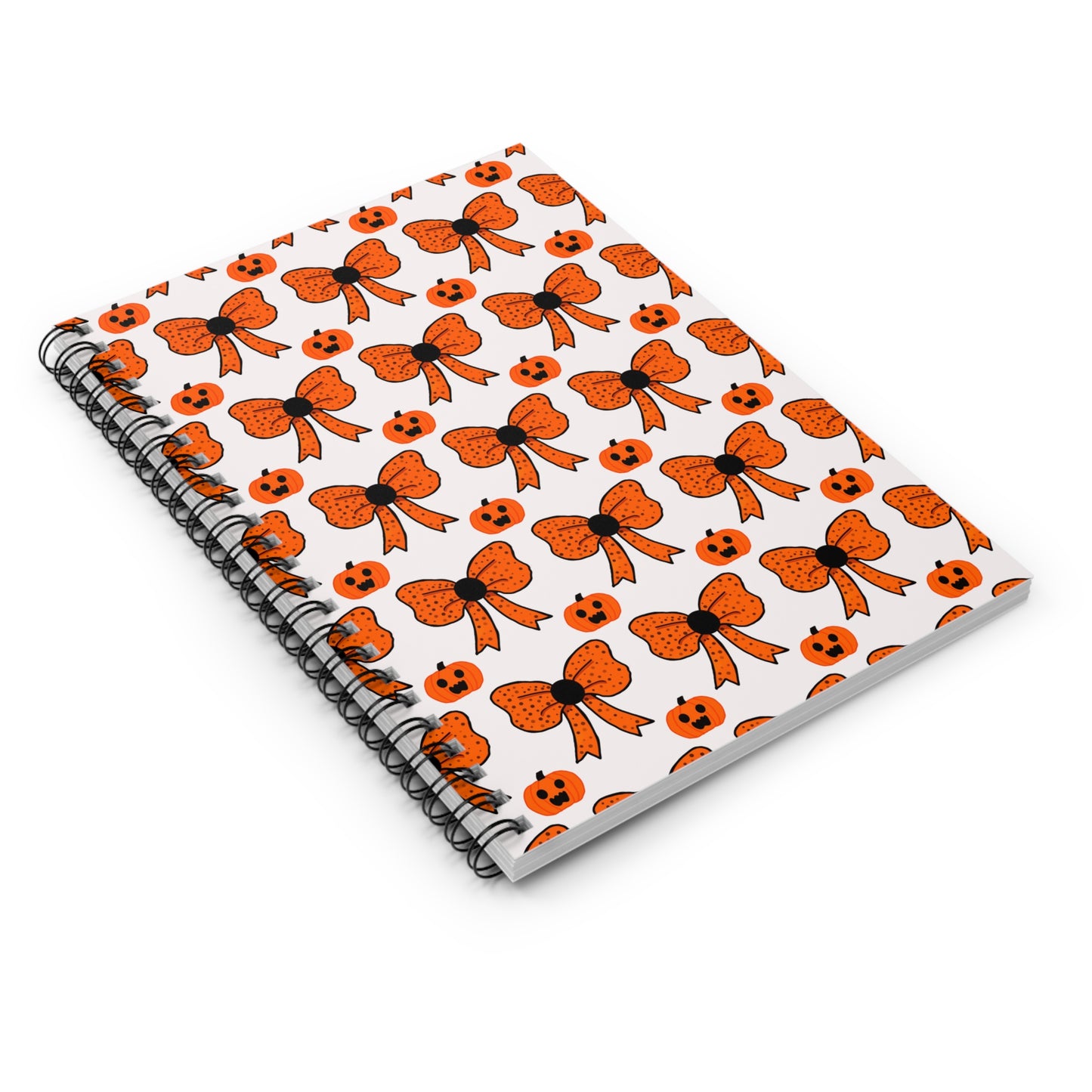 Halloween Spiral Notebook - Ruled Lined, Cute Pumpkin and Bow Pattern, Ideal for School, Journaling, Gifts, Fall Decor, Halloween Party