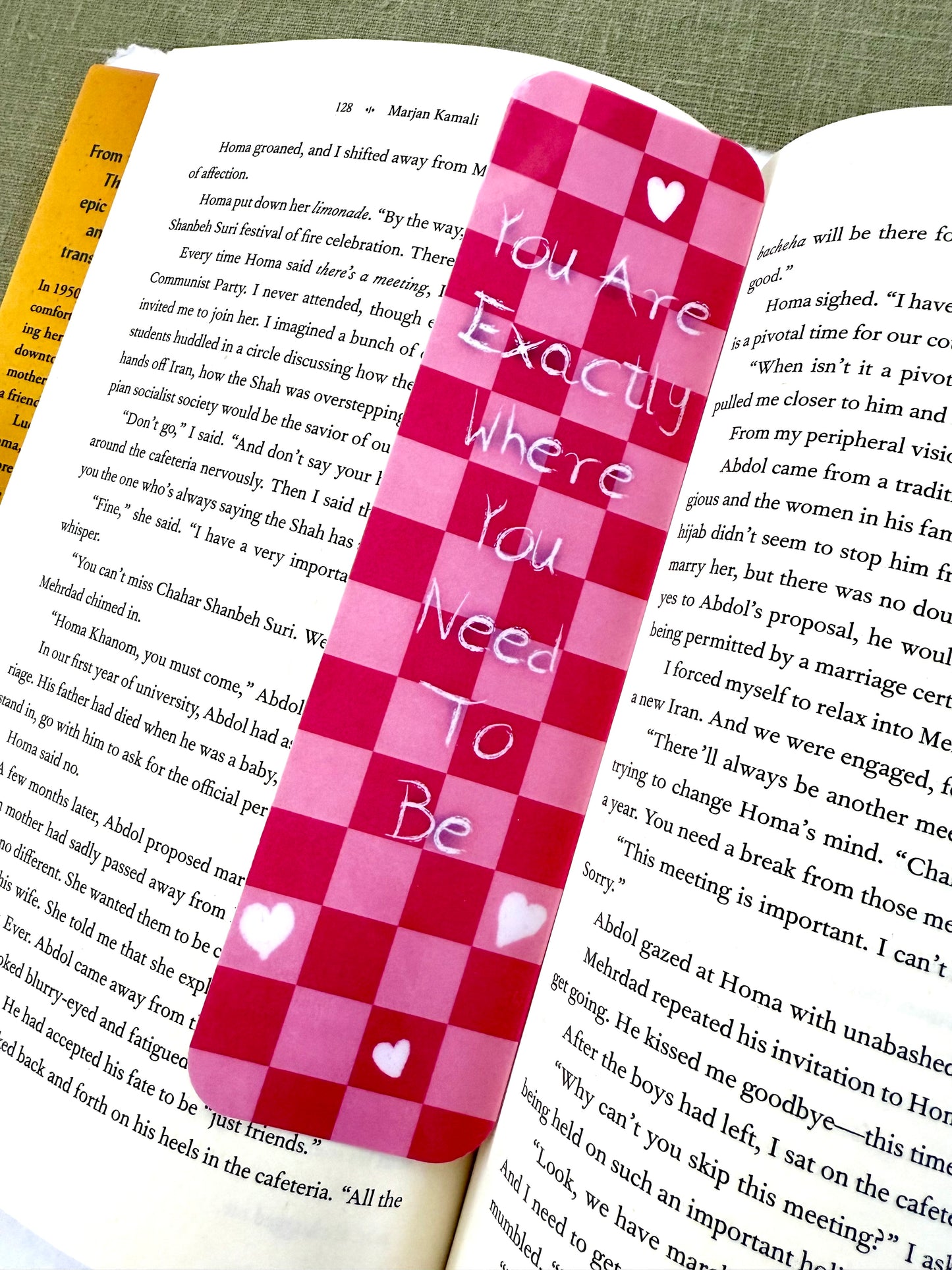 You Are Exactly Where You Need To Be - Pink & Red Checkered Inspirational Bookmark
