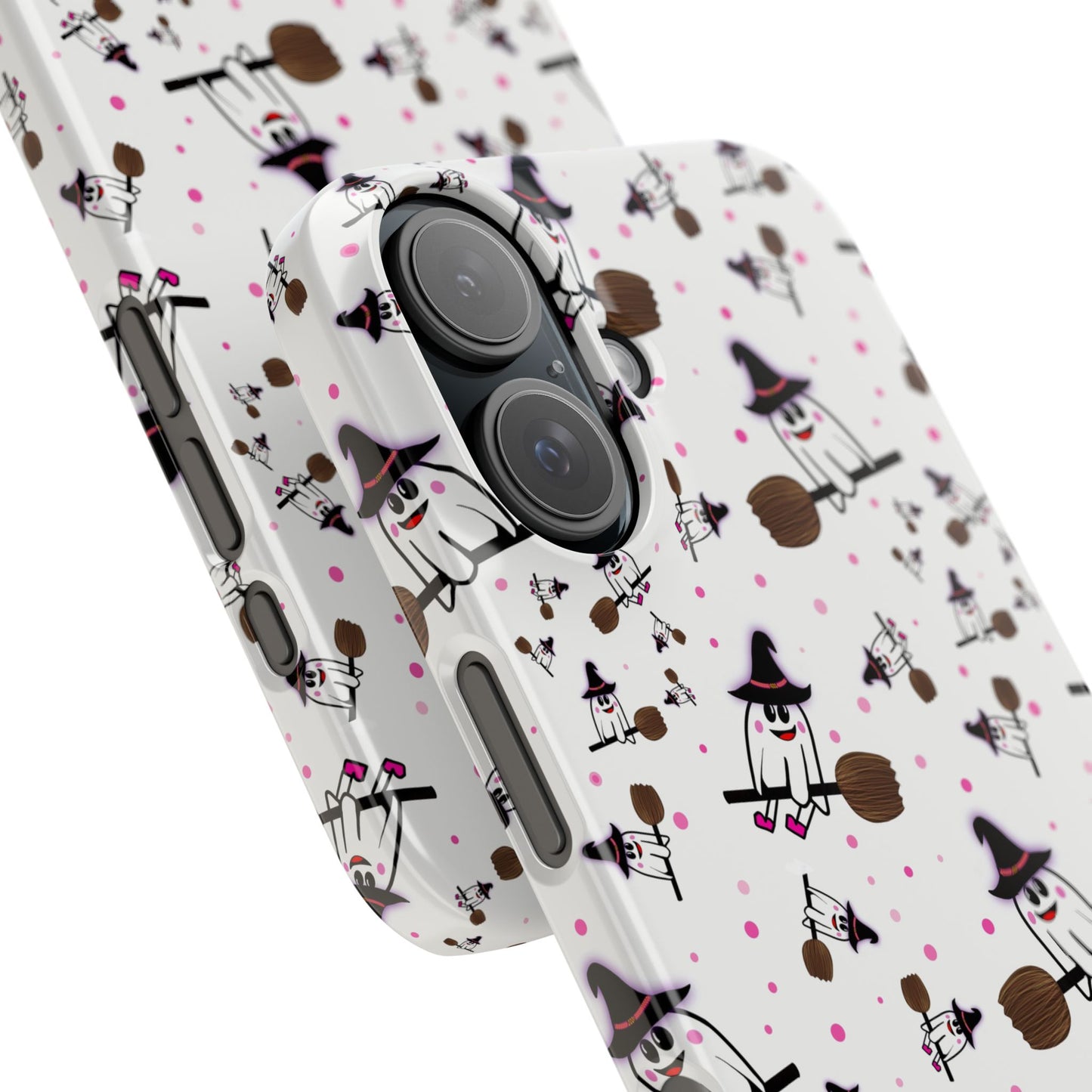Slim Phone Cases - Spooky Cute Ghost on Broom Halloween Design, Ghostly Phone Cover, Halloween Phone Accessories, Ghost Lover Gift,