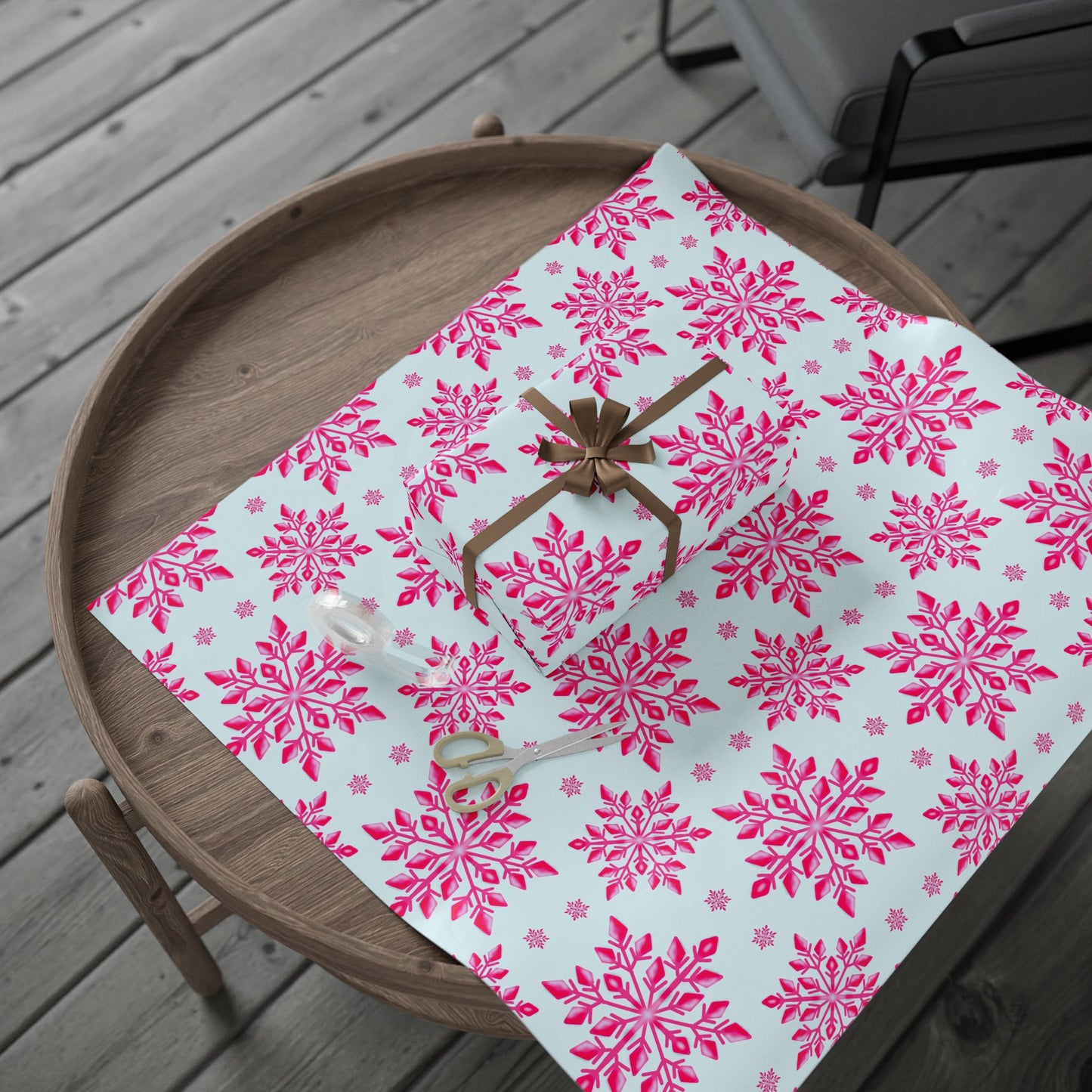 Pink Snowflake Wrapping Paper, Holiday Gift Wrap, Seasonal Packaging, Cute Winter Wrap, Party Supplies, Festive Decor