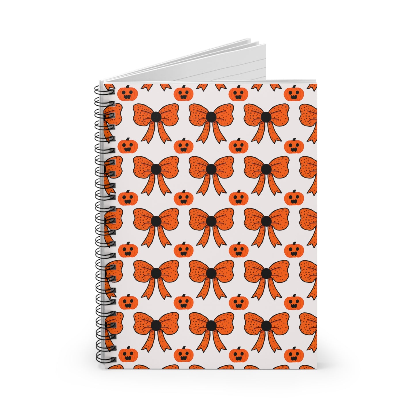 Halloween Spiral Notebook - Ruled Lined, Cute Pumpkin and Bow Pattern, Ideal for School, Journaling, Gifts, Fall Decor, Halloween Party