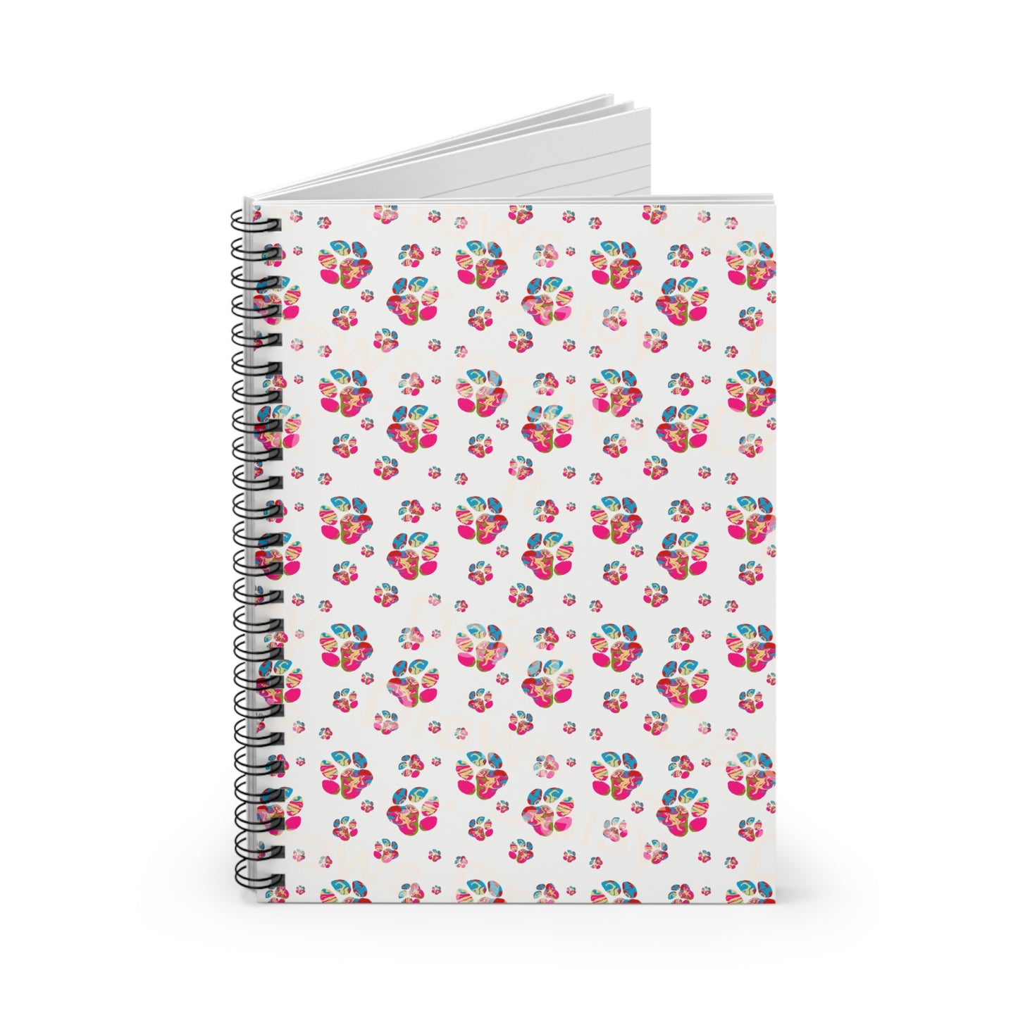 Tie-Dye Dog Paw Print Notebook, Spiral Journal, Cute Puppy Lover Gift, Ruled Line Notepad, Colorful Dog Mom Stationery, Pet Owner Planner