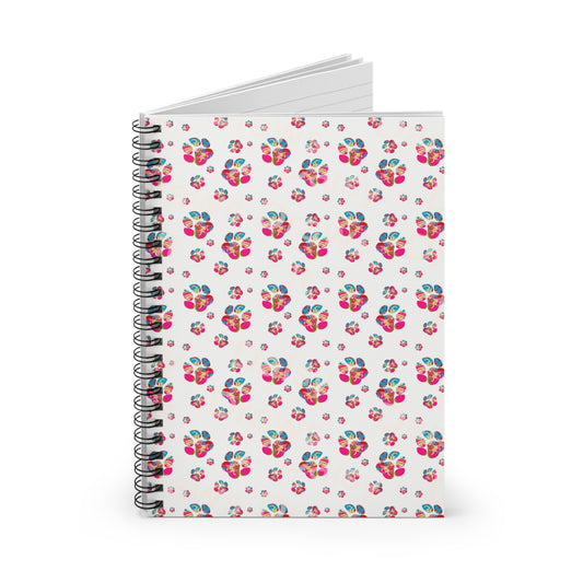 Tie-Dye Dog Paw Print Notebook, Spiral Journal, Cute Puppy Lover Gift, Ruled Line Notepad, Colorful Dog Mom Stationery, Pet Owner Planner