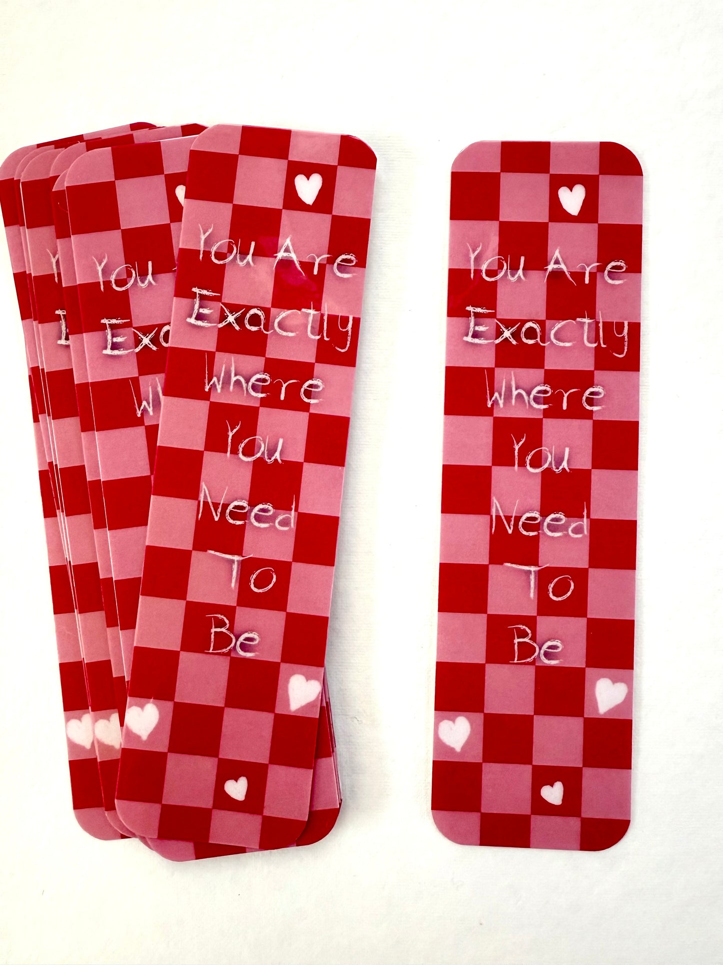 You Are Exactly Where You Need To Be - Pink & Red Checkered Inspirational Bookmark