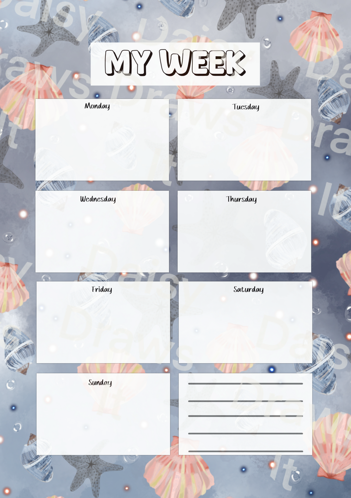 Down By The Seashore A5 Planner Inserts | 48-Piece Coastal 6-Hole Punched Planner Refill