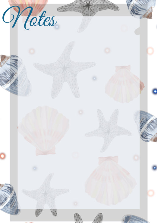 Seashells A5 Planner Inserts - 6 Hole Punched - Pack of 25