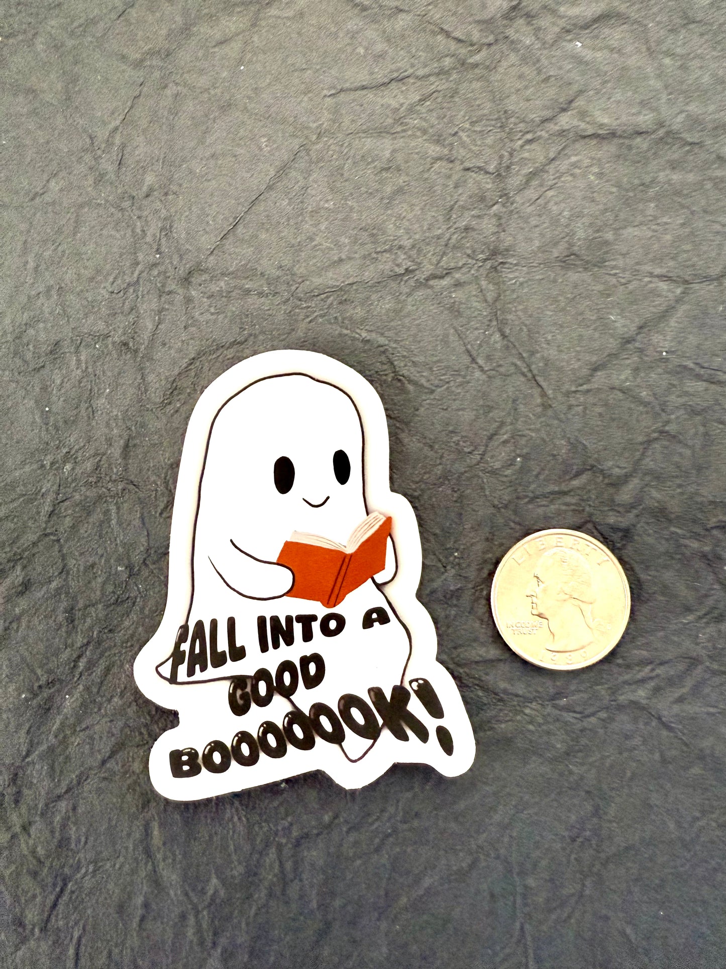Fall Into a Good Book - Spooky Ghost Sticker - 3" x 2.21”