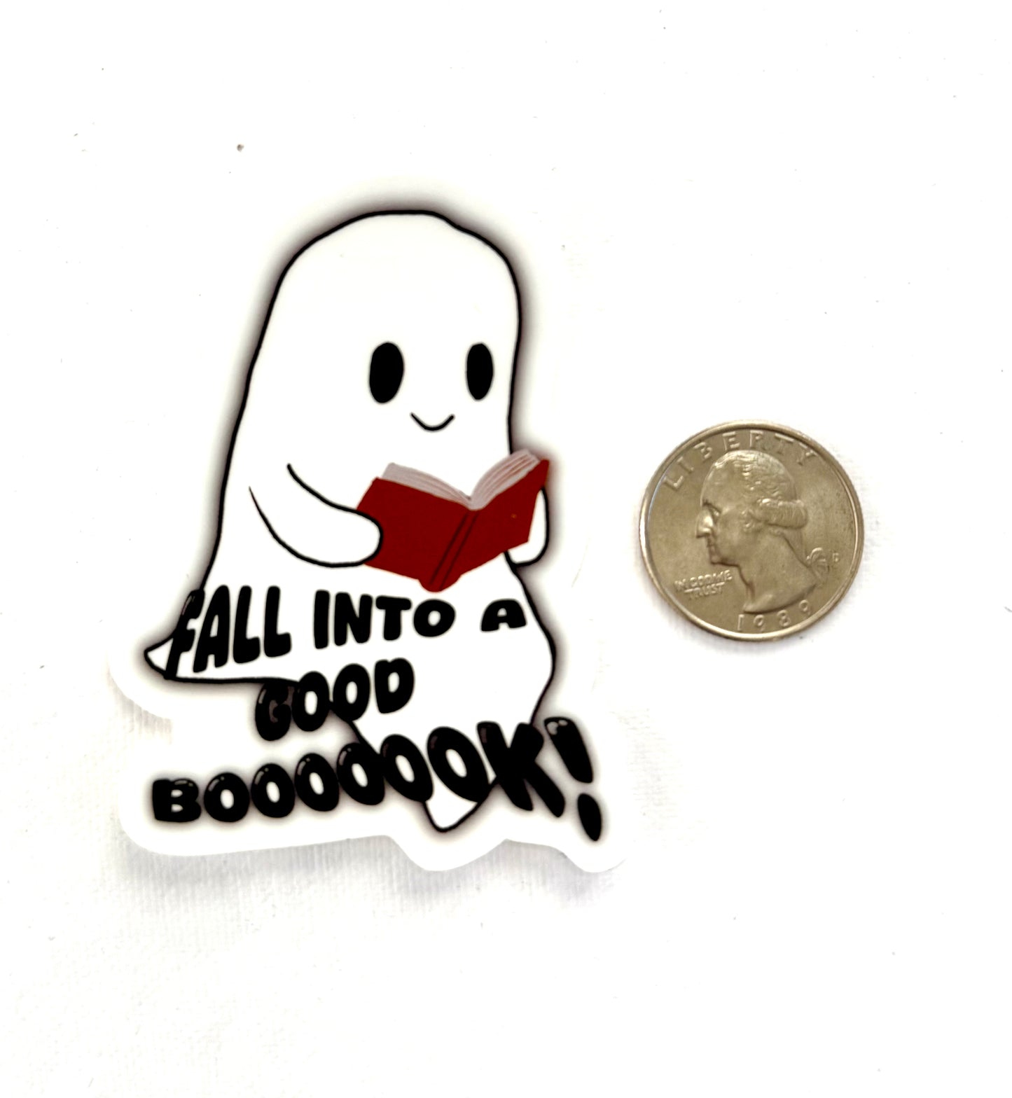 Fall Into a Good Book - Spooky Ghost Sticker - 3" x 2.21”