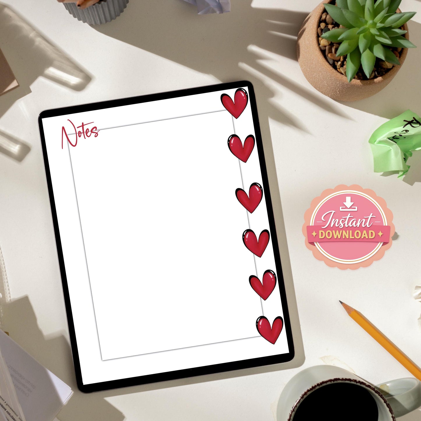 Hearts Digital Stationery for iPad - Notability & GoodNotes Paper Pack - Printable Planner Pages - Instant Download - 8 Designs