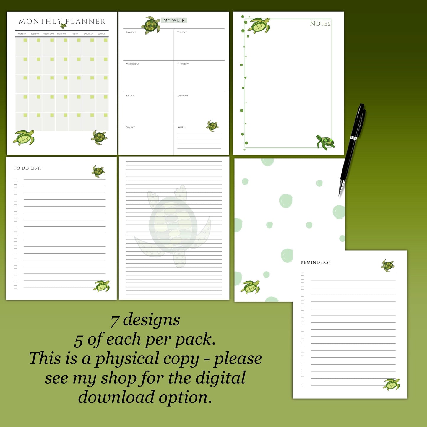 🐢 A5 Turtle Planner Inserts – 6-Hole | 35-Page Bundle | Double-Sided