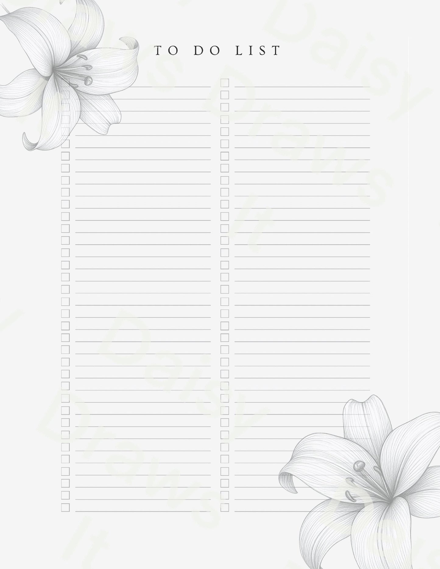 Black & White Lillies Printable Planner | Instant Download
