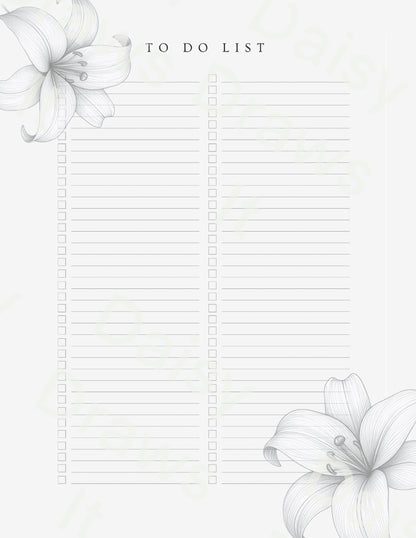 Black & White Lillies Printable Planner | Instant Download