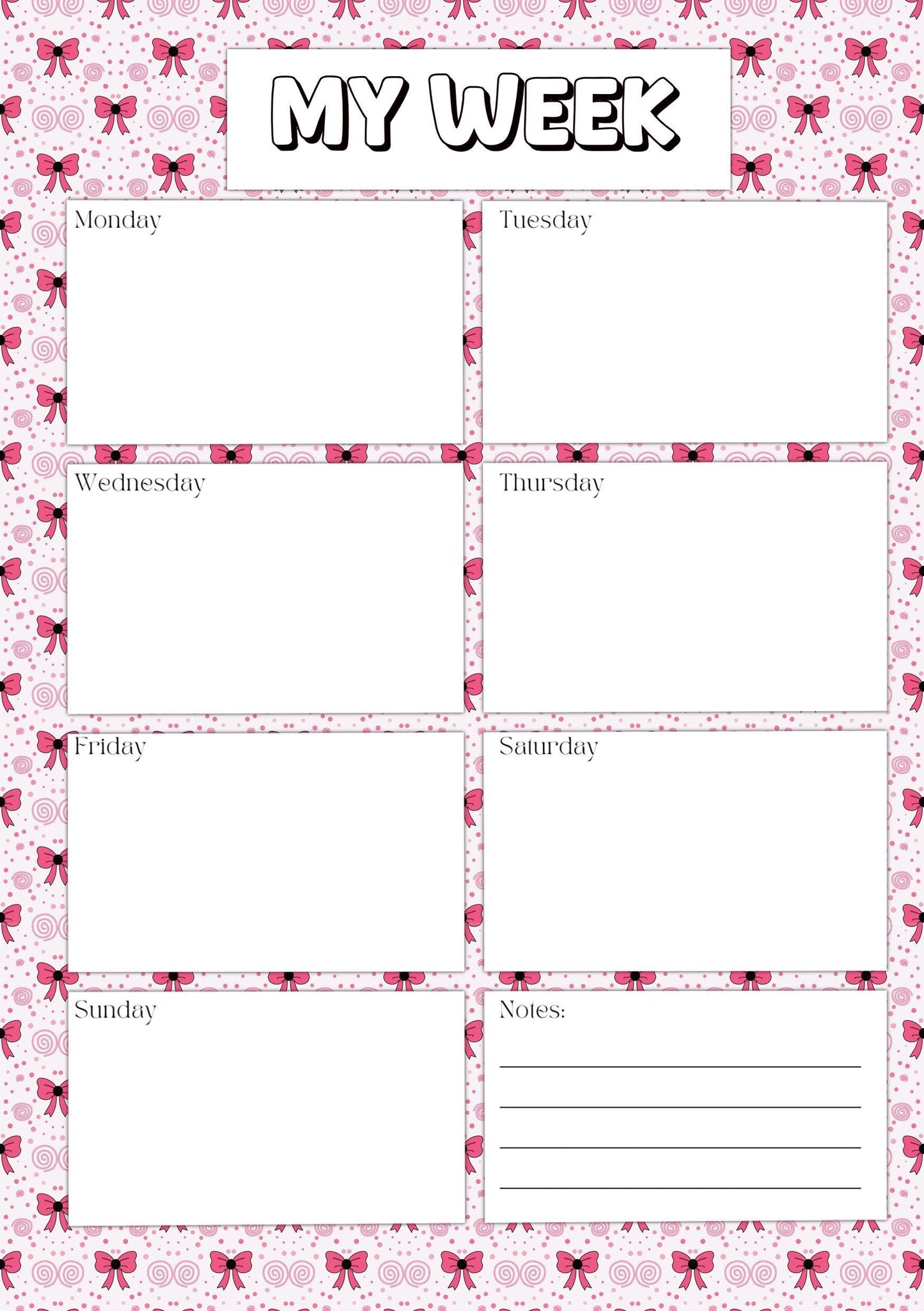 Pink Bow Planner Inserts – 50-Pack Blank / To-Do Pages  / Undated Planner Pages | Cute Stationery