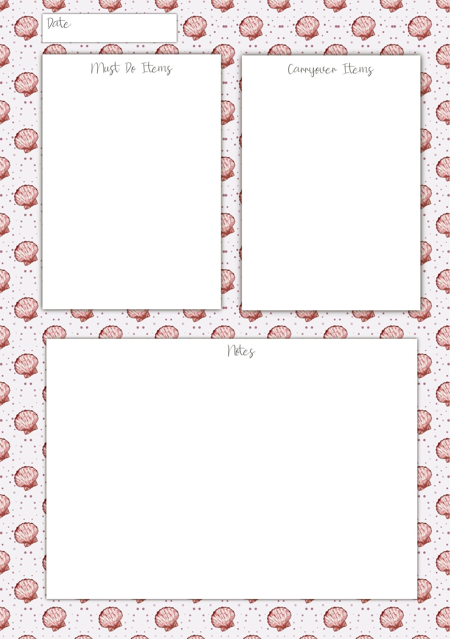 Seashells A5 Planner/ Notepad Inserts - pack of 25