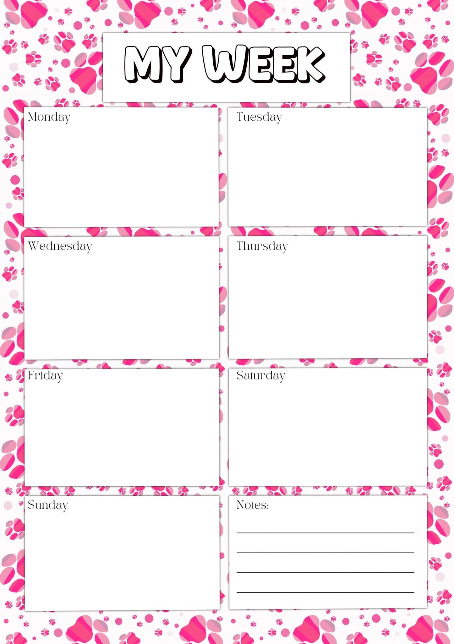 Pink Puppy Paw Planner Inserts – To-Do, Blank (40-Pack)