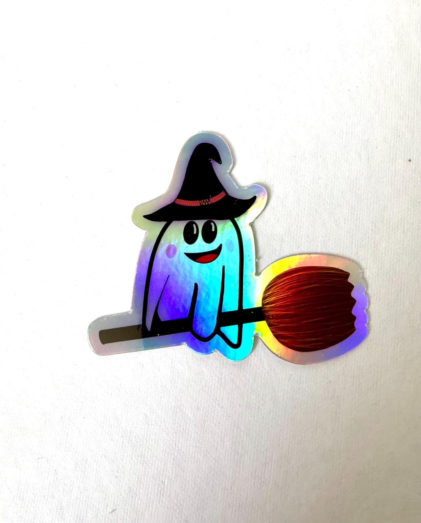 Holographic Ghost on a Broom Sticker - 3” x 2.74”