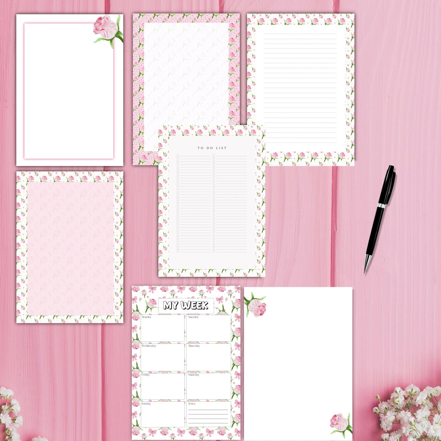 Pink Rose Planner Inserts – Refill ONLY - 25 pages