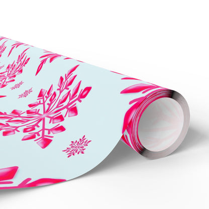 Pink Snowflake Wrapping Paper, Holiday Gift Wrap, Seasonal Packaging, Cute Winter Wrap, Party Supplies, Festive Decor