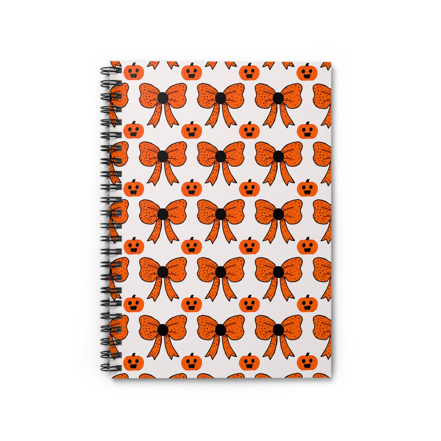 Halloween Spiral Notebook - Ruled Lined, Cute Pumpkin and Bow Pattern, Ideal for School, Journaling, Gifts, Fall Decor, Halloween Party