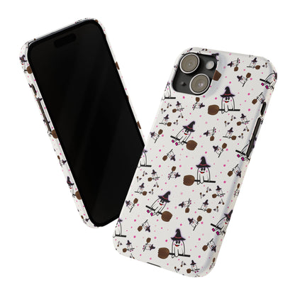 Slim Phone Cases - Spooky Cute Ghost on Broom Halloween Design, Ghostly Phone Cover, Halloween Phone Accessories, Ghost Lover Gift,