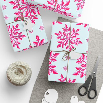 Pink Snowflake Wrapping Paper, Holiday Gift Wrap, Seasonal Packaging, Cute Winter Wrap, Party Supplies, Festive Decor