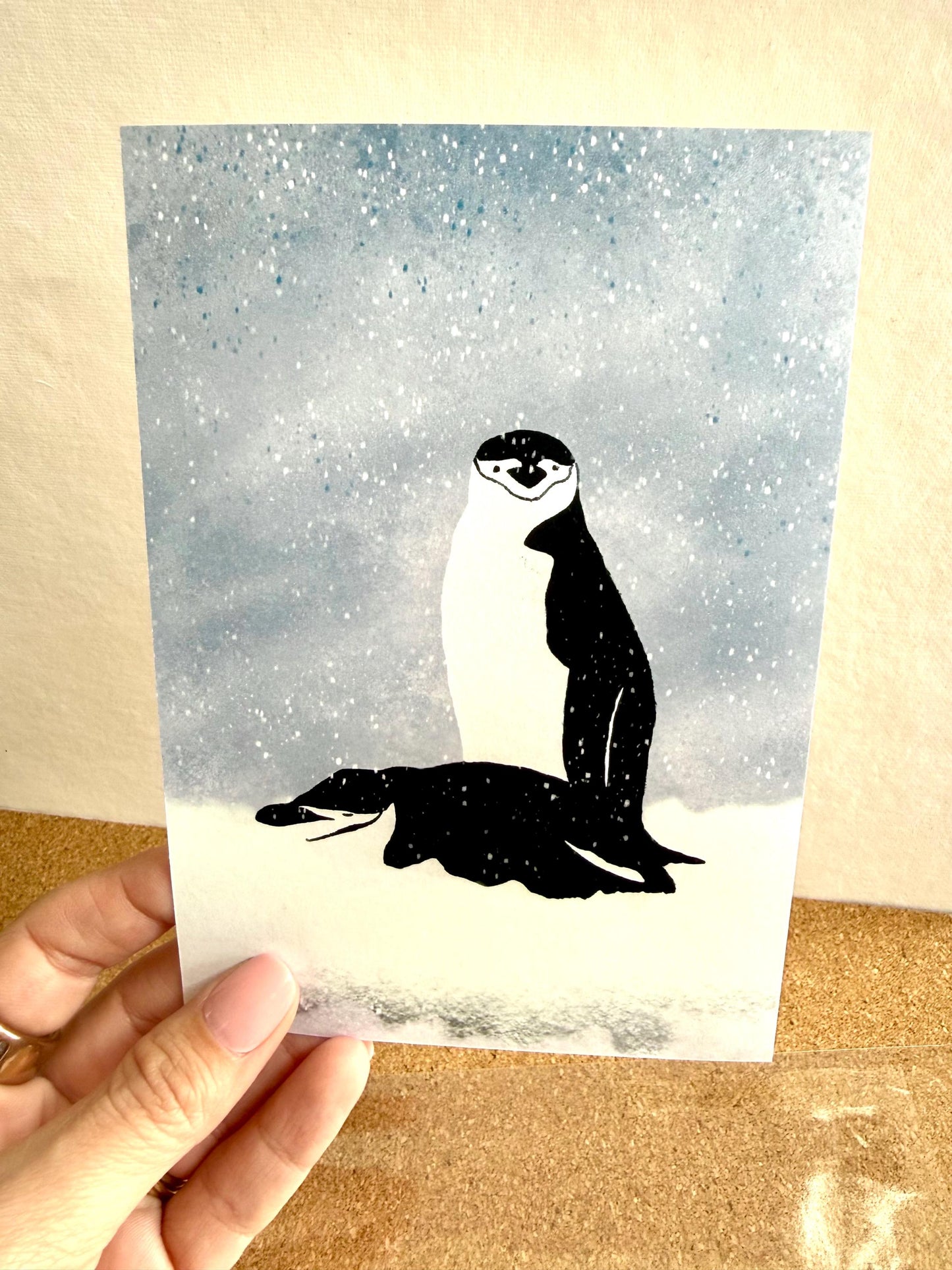 Original Art - penguins of Antarctica . [ 4.5 x 6.5  ] cardstock : perfect for gallery wall for home or office decor !