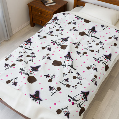 Whimsical Ghost Witch Plush Blanket - Couch Throw, Cozy Blanket, Halloween Decor, Plush Throw, Cute Gift for Kids
