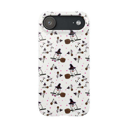 Slim Phone Cases - Spooky Cute Ghost on Broom Halloween Design, Ghostly Phone Cover, Halloween Phone Accessories, Ghost Lover Gift,
