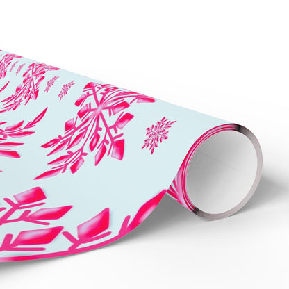 Pink Snowflake Wrapping Paper, Holiday Gift Wrap, Seasonal Packaging, Cute Winter Wrap, Party Supplies, Festive Decor