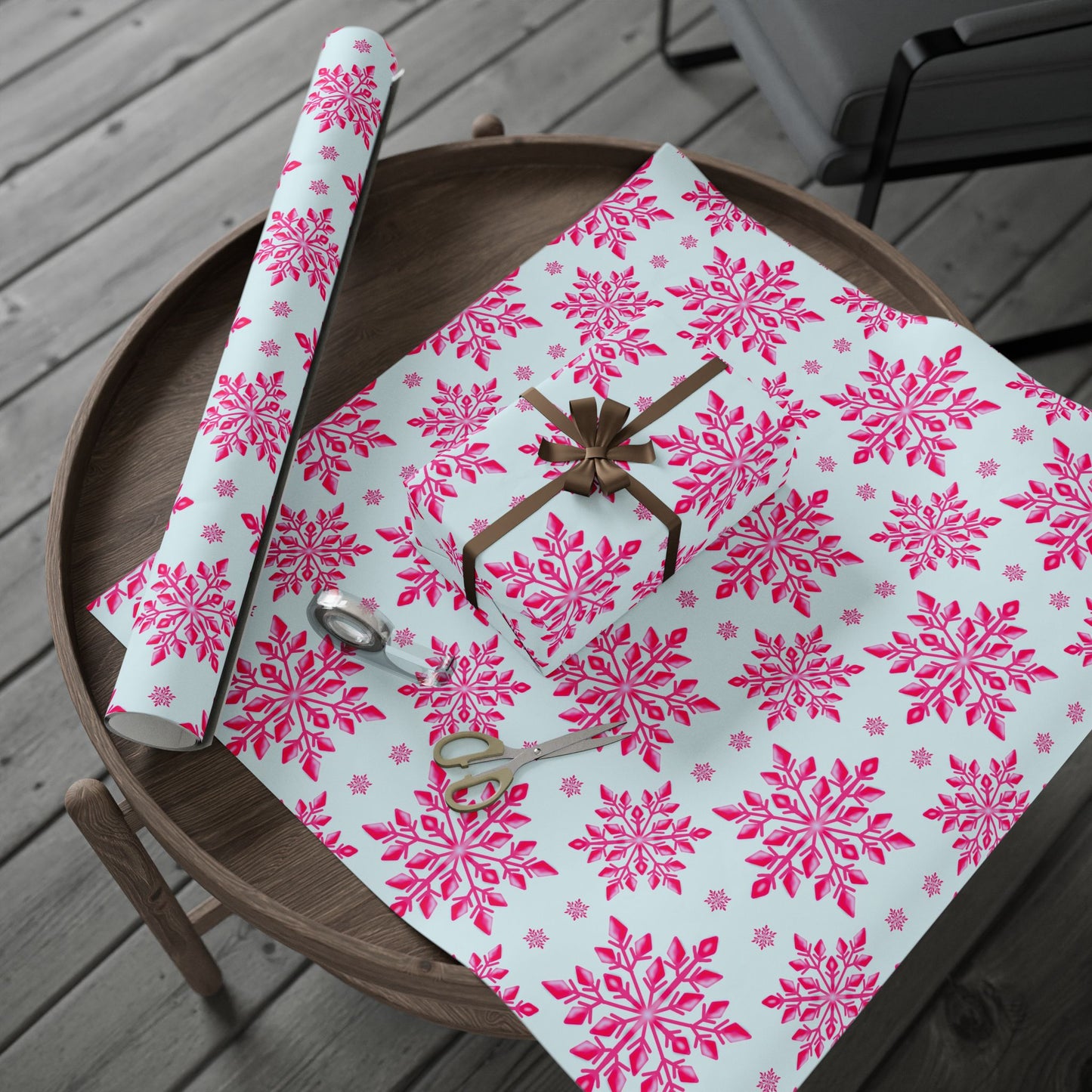 Pink Snowflake Wrapping Paper, Holiday Gift Wrap, Seasonal Packaging, Cute Winter Wrap, Party Supplies, Festive Decor