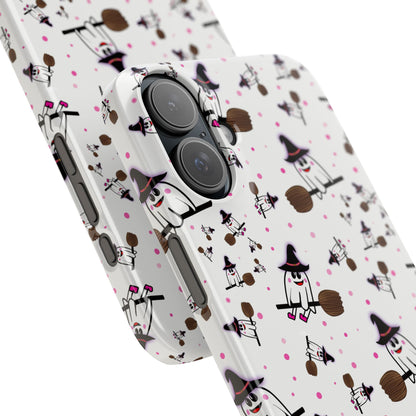 Slim Phone Cases - Spooky Cute Ghost on Broom Halloween Design, Ghostly Phone Cover, Halloween Phone Accessories, Ghost Lover Gift,