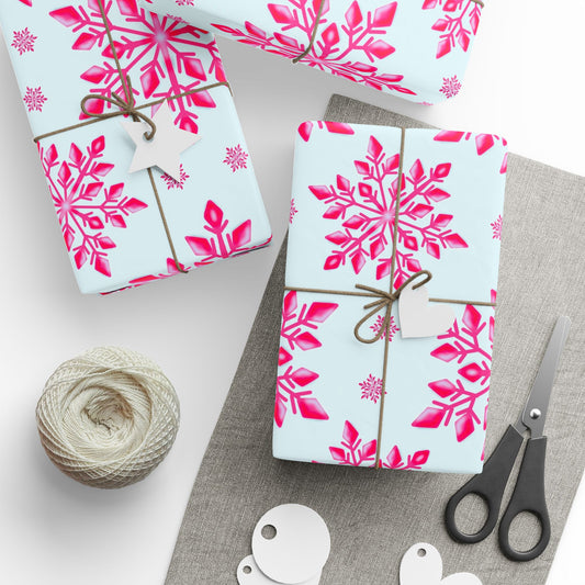 Pink Snowflake Wrapping Paper, Holiday Gift Wrap, Seasonal Packaging, Cute Winter Wrap, Party Supplies, Festive Decor