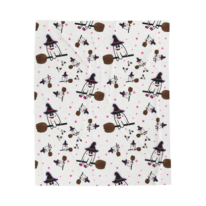 Whimsical Ghost Witch Plush Blanket - Couch Throw, Cozy Blanket, Halloween Decor, Plush Throw, Cute Gift for Kids