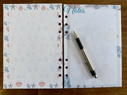 Seashells A5 Planner/ Notepad Inserts - pack of 25