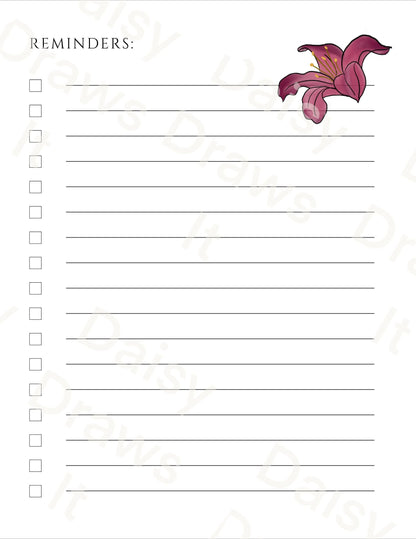 Lillies Planner Inserts – 35 Pack Blank / To-Do Pages / Undated Planner Pages / Cute Floral Stationery