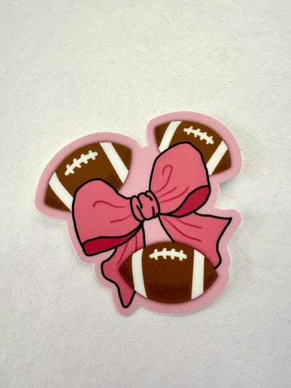 Football & Bow Pink Sticker - 3” x 2.82”