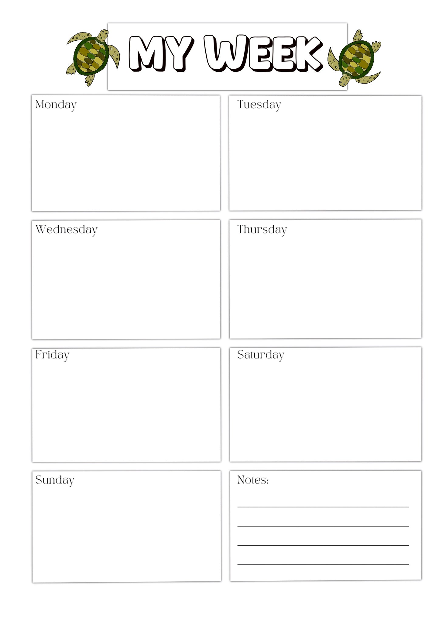 Turtle Planner Inserts – 50-Pack Blank / To-Do Pages  / Undated Planner Pages | Cute Stationery