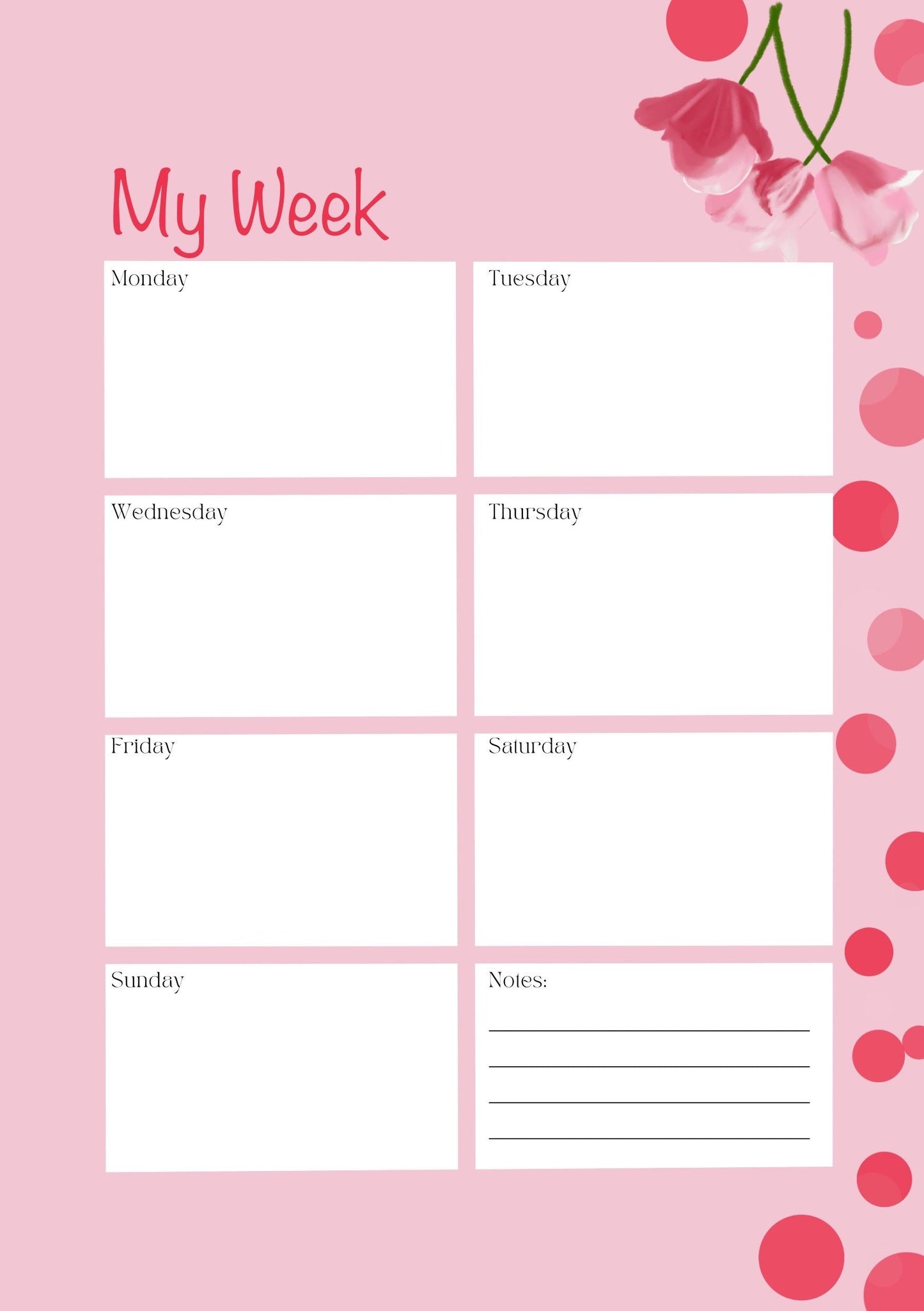 Pink Tulips A5 Planner Inserts – To-Do, Blank (40-Pack)