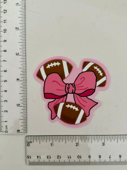 Football & Bow Pink Sticker - 3” x 2.82”