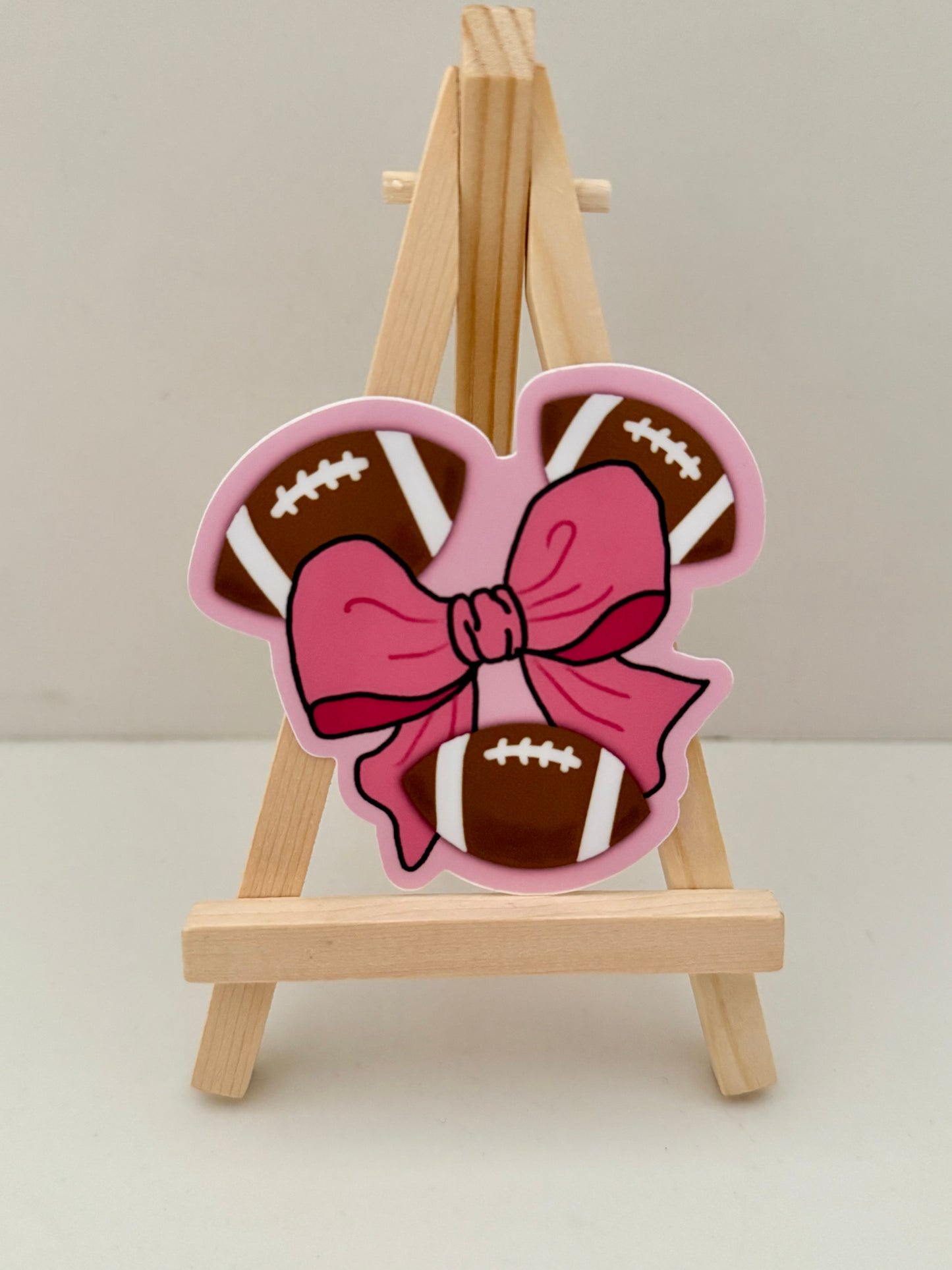 Football & Bow Pink Sticker - 3” x 2.82”