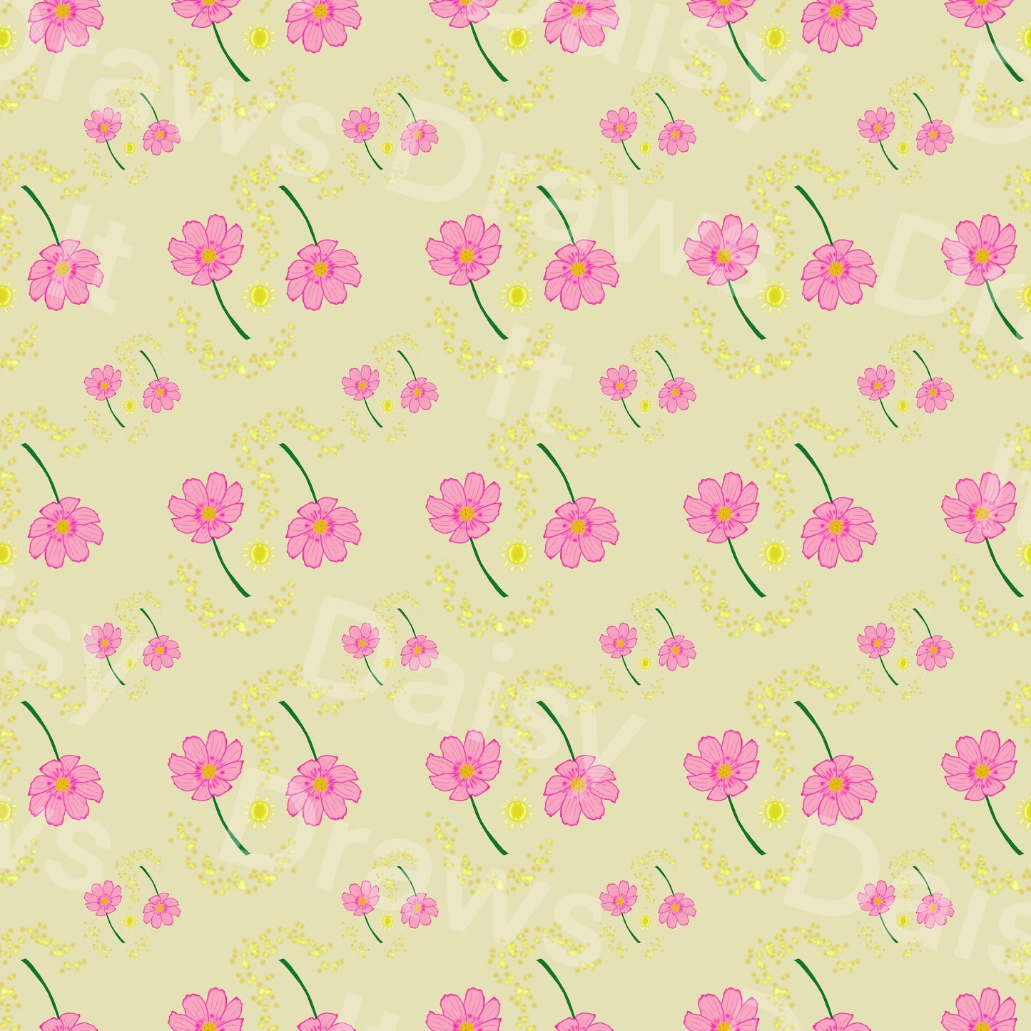 Seamless Digital Pattern | Phone Wallpaper Download | Aesthetic Background | Daisy flower Pattern for iPhone, Android, iPad & More