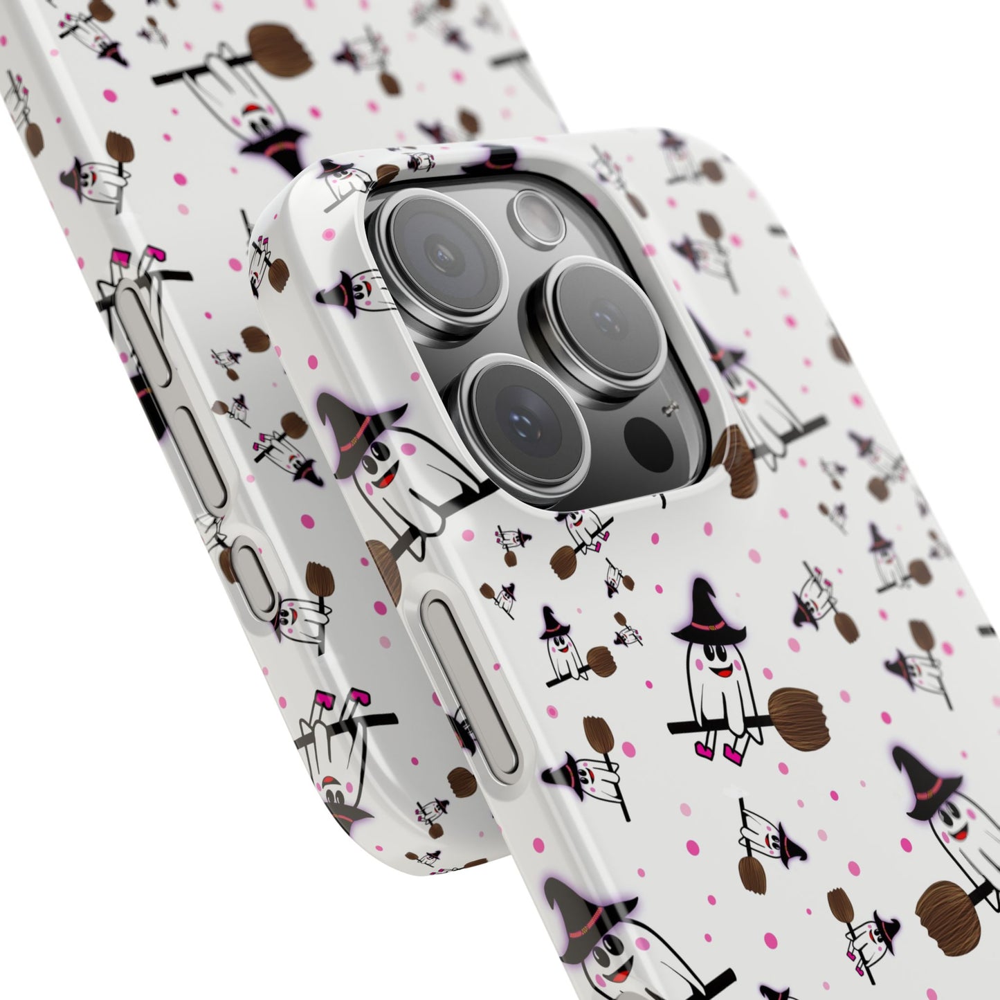 Slim Phone Cases - Spooky Cute Ghost on Broom Halloween Design, Ghostly Phone Cover, Halloween Phone Accessories, Ghost Lover Gift,