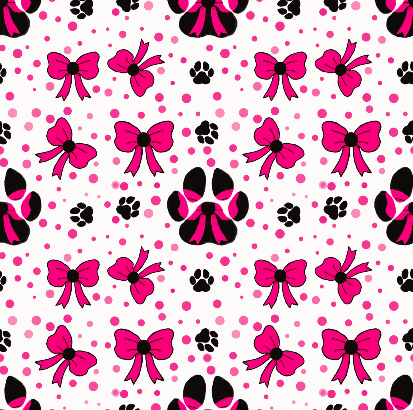 Pink Bows with Paws Seamless Pattern - Digital Download