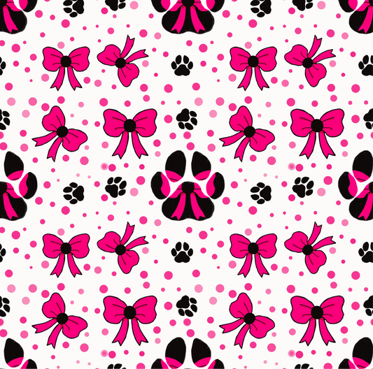 Pink Bows with Paws Seamless Pattern - Digital Download
